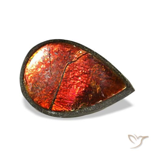 1.42캐럿 천연 멀티컬러 암몰라이트, 배 모양, 9.6×6.5 mm, 불투명체