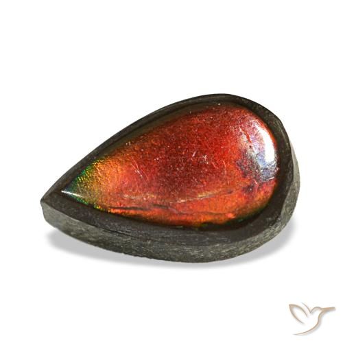 1.48캐럿 천연 멀티컬러 암몰라이트, 배 모양, 9.2×5.6 mm, 불투명체