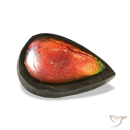 1.48캐럿 천연 멀티컬러 암몰라이트, 배 모양, 9.2×5.6 mm, 불투명체