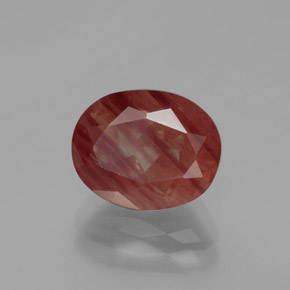 2.88캐럿 천연 딥 레드 안데신 라브라도라이트, 타원형 컷, 10.1×8.1 mm, 투명한