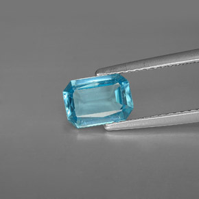 1.11캐럿 천연 라이트 블루 아파타이트, 에메랄드 컷, 7.7×5.5 mm, VS