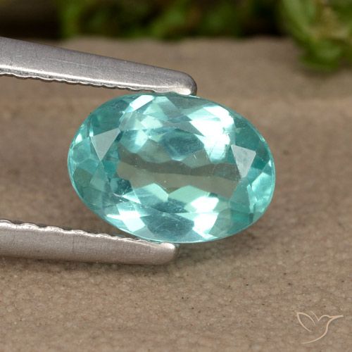 0.87캐럿 천연 라이트 블루 그린 아파타이트, 타원형 컷, 7.1×5.1 mm, VS