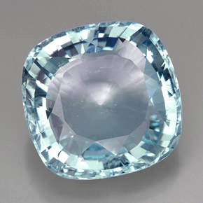 49.00캐럿 천연 라이트 블루 아쿠아마린, 쿠션 컷, 24.2×23.9 mm, VS