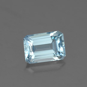 0.96캐럿 천연 라이트 블루 아쿠아마린, 에메랄드 컷, 7×4.9 mm, VVS
