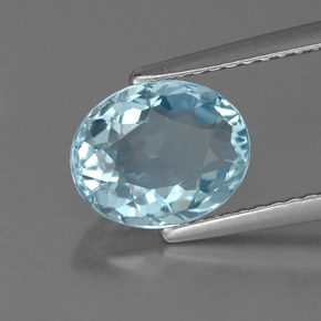 1.74캐럿 천연 라이트 블루 아쿠아마린, 타원형 컷, 9.1×7.4 mm, IF