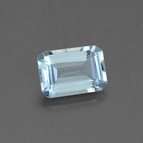 0.84캐럿 천연 라이트 블루 아쿠아마린, 에메랄드 컷, 7×4.9 mm, VS