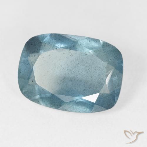 5.26캐럿 천연 푸르스름한 그린 아쿠아마린, 쿠션 컷, 13.7×10 mm, VS-SI
