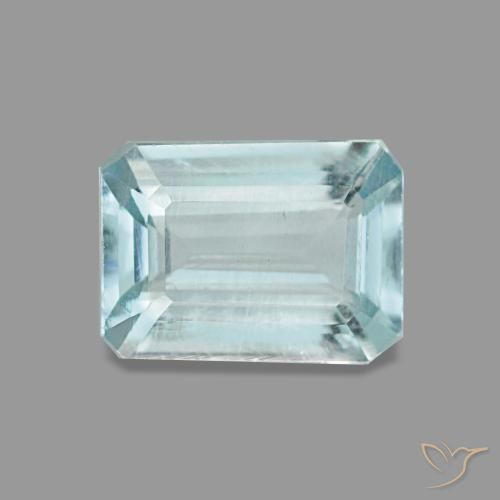 0.83캐럿 천연 연한 청록색 아쿠아마린, 에메랄드 컷, 7×5.1 mm, VVS-VS