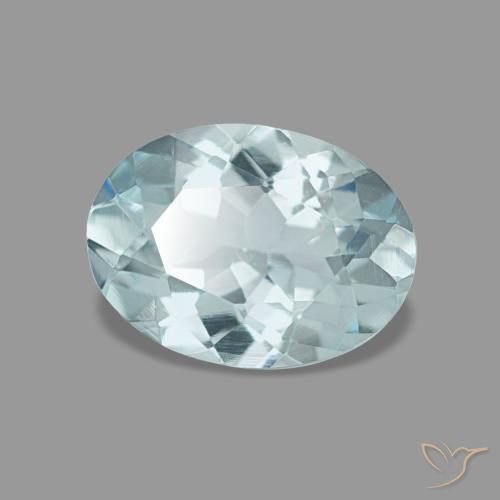 0.96캐럿 천연 연한 청록색 아쿠아마린, 타원형 컷, 8.1×5.9 mm, VVS