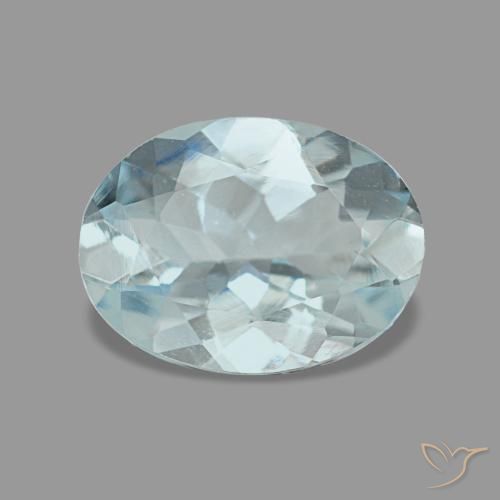 0.95캐럿 천연 연한 청록색 아쿠아마린, 타원형 컷, 7.9×5.9 mm, VVS