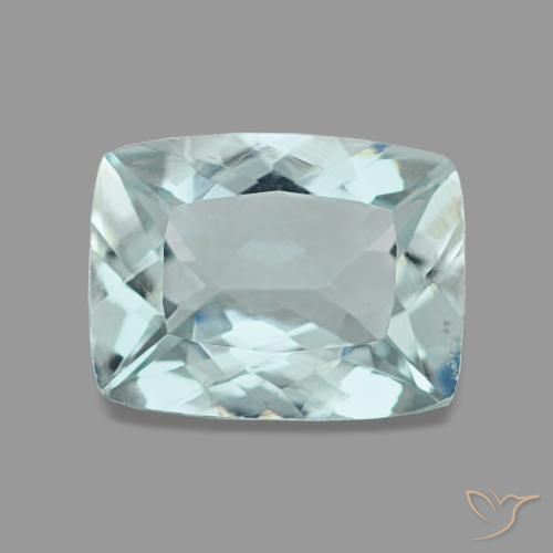 1.22캐럿 천연 밝은 녹색을 띤 파란색 아쿠아마린, 쿠션 컷, 8×6.1 mm, VVS