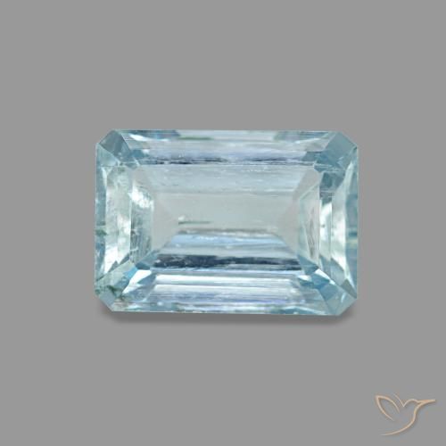 0.94캐럿 천연 녹청색 아쿠아마린, 에메랄드 컷, 6.9×4.9 mm, VS