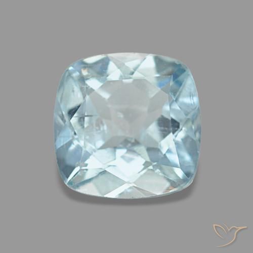 0.74캐럿 천연 밝은 녹색을 띤 파란색 아쿠아마린, 쿠션 컷, 6.1×6.1 mm, VS