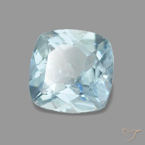 0.74캐럿 천연 밝은 녹색을 띤 파란색 아쿠아마린, 쿠션 컷, 6.1×6.1 mm, VS