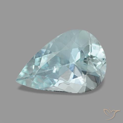 1.08캐럿 천연 밝은 녹색을 띤 파란색 아쿠아마린, 배 모양, 9×6.1 mm, VS