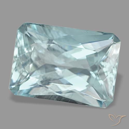 7.76캐럿 천연 연한 청록색 아쿠아마린, 에메랄드 컷, 14.6×10.4 mm, VS