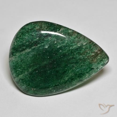 26.04ct 자연스러운 짙은 녹색 어벤츄린, 배 모양, 투명한