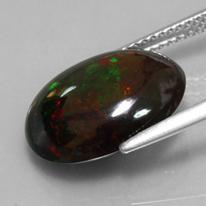 4.47캐럿 천연 멀티컬러 블랙 오팔, 타원형 컷, 15.2×11.5 mm, 불투명체