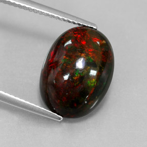 4.33캐럿 천연 멀티컬러 블랙 오팔, 타원형 컷, 15.1×11.2 mm, 불투명체