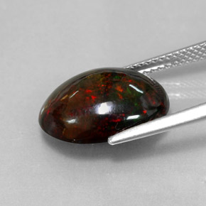 4.33캐럿 천연 멀티컬러 블랙 오팔, 타원형 컷, 15.1×11.2 mm, 불투명체
