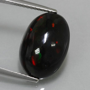 4.34캐럿 천연 멀티컬러 블랙 오팔, 타원형 컷, 15.4×10.7 mm, 불투명체