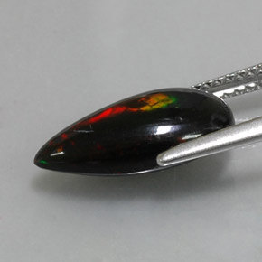 2.19캐럿 천연 멀티컬러 블랙 오팔, 배 모양, 15×7.6 mm, 불투명체