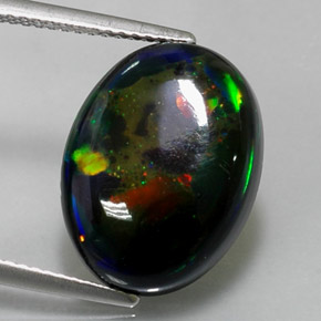 6.36캐럿 천연 멀티컬러 블랙 오팔, 타원형 컷, 16.6×12.6 mm, 불투명체