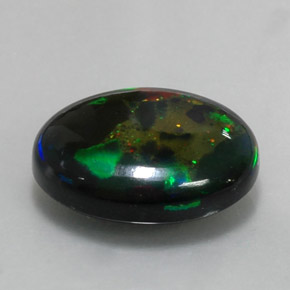 6.36캐럿 천연 멀티컬러 블랙 오팔, 타원형 컷, 16.6×12.6 mm, 불투명체