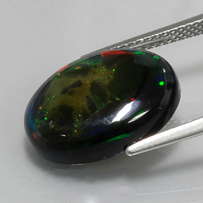 6.36캐럿 천연 멀티컬러 블랙 오팔, 타원형 컷, 16.6×12.6 mm, 불투명체