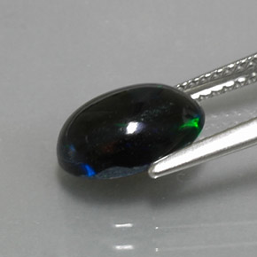 1.62캐럿 천연 멀티컬러 블랙 오팔, 타원형 컷, 10.2×7.2 mm, 불투명체