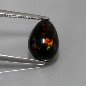 2.10캐럿 천연 멀티컬러 블랙 오팔, 배 모양, 11.8×8.1 mm, 불투명체