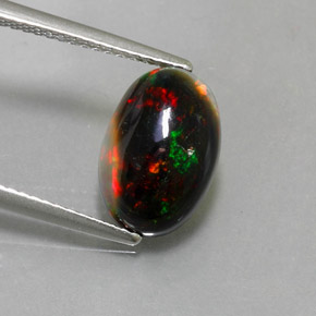 2.26캐럿 천연 멀티컬러 블랙 오팔, 타원형 컷, 12.1×8.2 mm, 불투명체