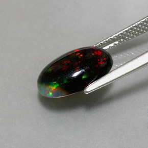 2.26캐럿 천연 멀티컬러 블랙 오팔, 타원형 컷, 12.1×8.2 mm, 불투명체