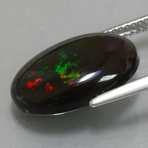 4.78캐럿 천연 멀티컬러 블랙 오팔, 타원형 컷, 16.4×10.9 mm, 불투명체