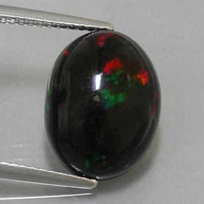 4.50캐럿 천연 멀티컬러 블랙 오팔, 타원형 컷, 14.1×10.7 mm, 불투명체