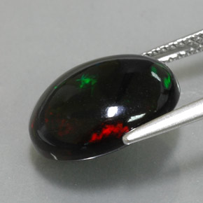 4.50캐럿 천연 멀티컬러 블랙 오팔, 타원형 컷, 14.1×10.7 mm, 불투명체