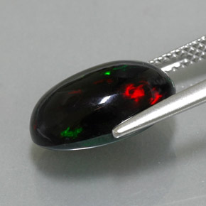 3.75캐럿 천연 멀티컬러 블랙 오팔, 타원형 컷, 13.4×9.3 mm, 불투명체