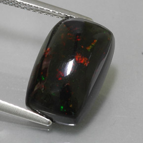 4.89캐럿 천연 멀티컬러 블랙 오팔, 쿠션 컷, 15.2×9.7 mm, 불투명체