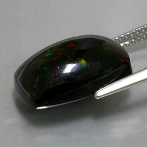 4.89캐럿 천연 멀티컬러 블랙 오팔, 쿠션 컷, 15.2×9.7 mm, 불투명체
