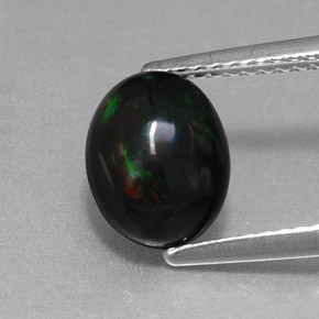 1.27캐럿 천연 멀티컬러 블랙 오팔, 타원형 컷, 9.1×7.1 mm, 불투명체