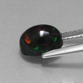 1.38캐럿 천연 멀티컬러 블랙 오팔, 타원형 컷, 8.2×6.2 mm, 불투명체