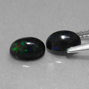 캐럿 천연 멀티컬러 블랙 오팔 보석, 타원형 컷, 7×5.1 mm, 불투명체