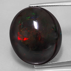 17.67캐럿 천연 멀티컬러 블랙 오팔, 타원형 컷, 20.6×18.3 mm, 불투명체