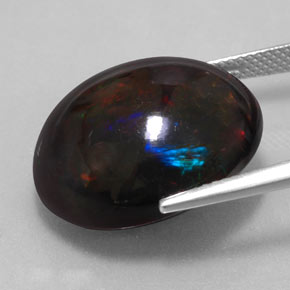 17.67캐럿 천연 멀티컬러 블랙 오팔, 타원형 컷, 20.6×18.3 mm, 불투명체