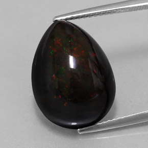 9.42캐럿 천연 멀티컬러 블랙 오팔, 배 모양, 17.4×12.8 mm, 불투명체