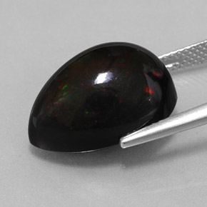 9.42캐럿 천연 멀티컬러 블랙 오팔, 배 모양, 17.4×12.8 mm, 불투명체