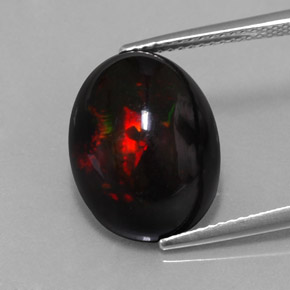 8.11캐럿 천연 멀티컬러 블랙 오팔, 타원형 컷, 16.1×12.1 mm, 불투명체