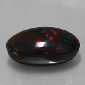 17.92캐럿 천연 멀티컬러 블랙 오팔, 타원형 컷, 24.4×12.9 mm, 불투명체