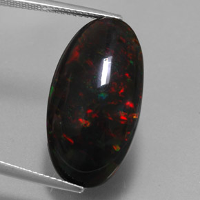 17.92캐럿 천연 멀티컬러 블랙 오팔, 타원형 컷, 24.4×12.9 mm, 불투명체