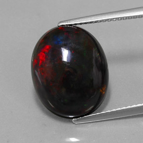 5.81캐럿 천연 멀티컬러 블랙 오팔, 타원형 컷, 15.5×12.6 mm, 불투명체